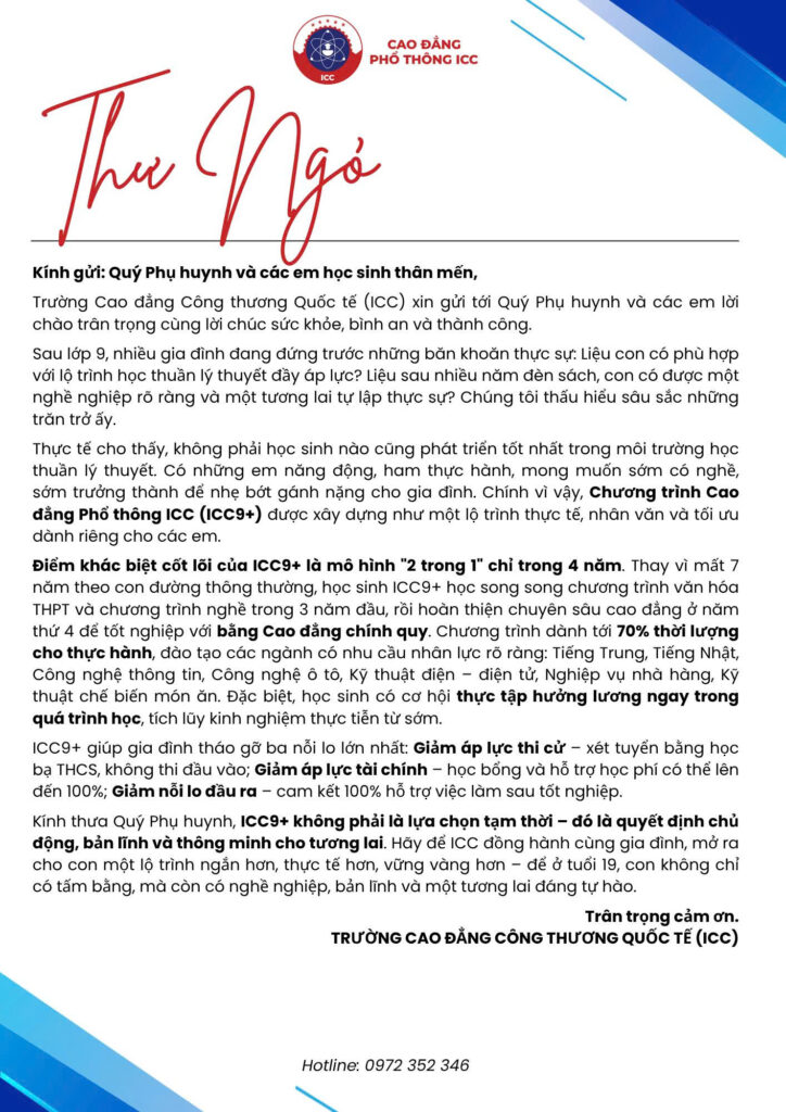 Thư ngỏ Cao đẳng Phổ thông ICC